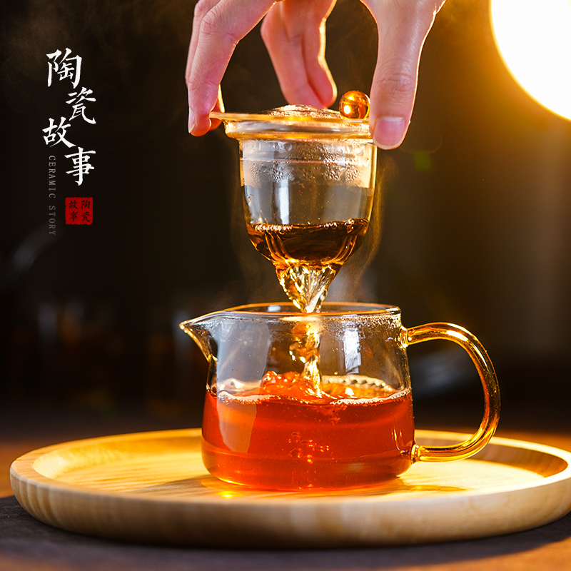 Ceramic story kung fu tea set suit household light cup tea tray of a complete set of high - end key-2 luxury Chinese small glass teapot