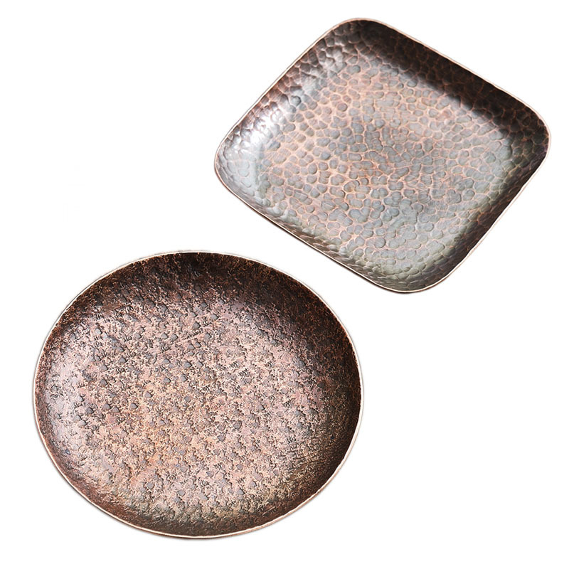 Copper hammer eye grain ceramic story coasters Japanese zen cup saucer insulation prevent hot kung fu tea accessories