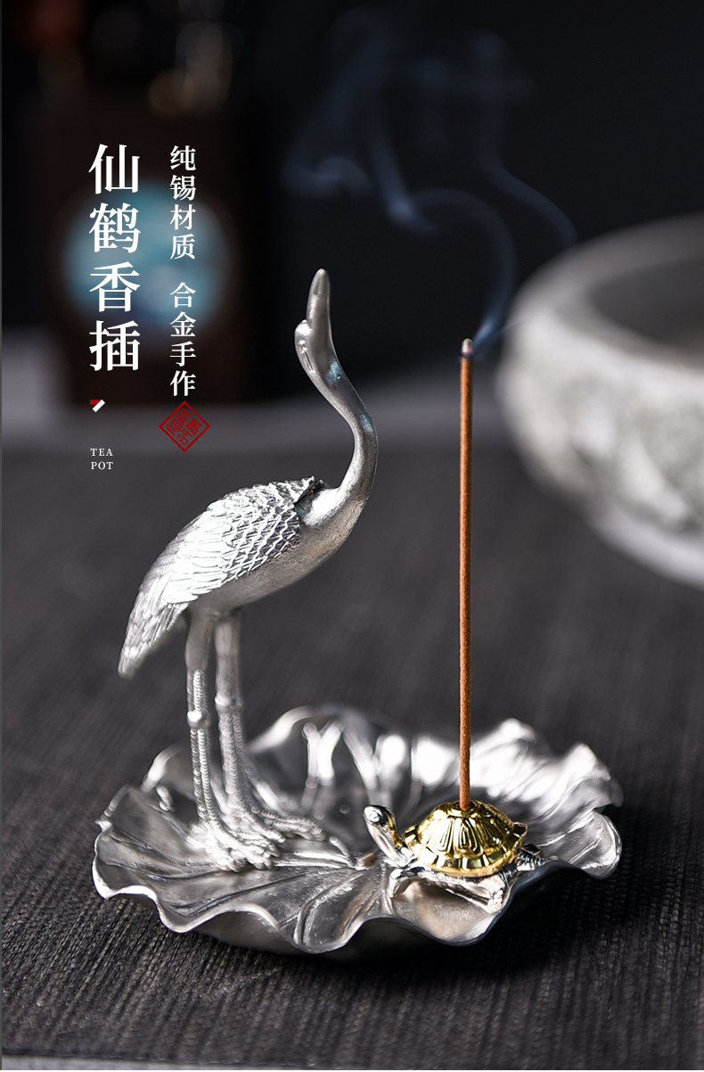 Ceramic and story of pure tin cranes incense inserted there are kung fu tea tea tea accessories zen creative move of a pet