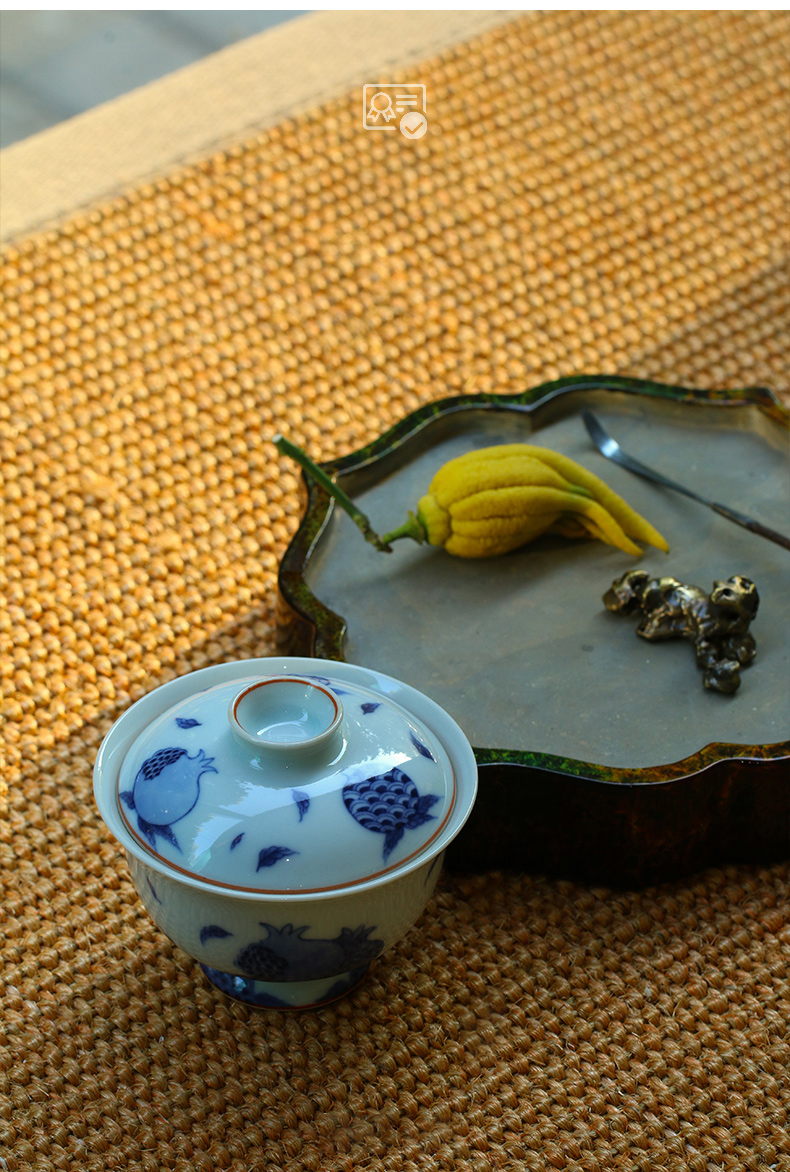 High - end checking hand - made ceramic story town tureen three tureen only a single blue sanduo footed tureen