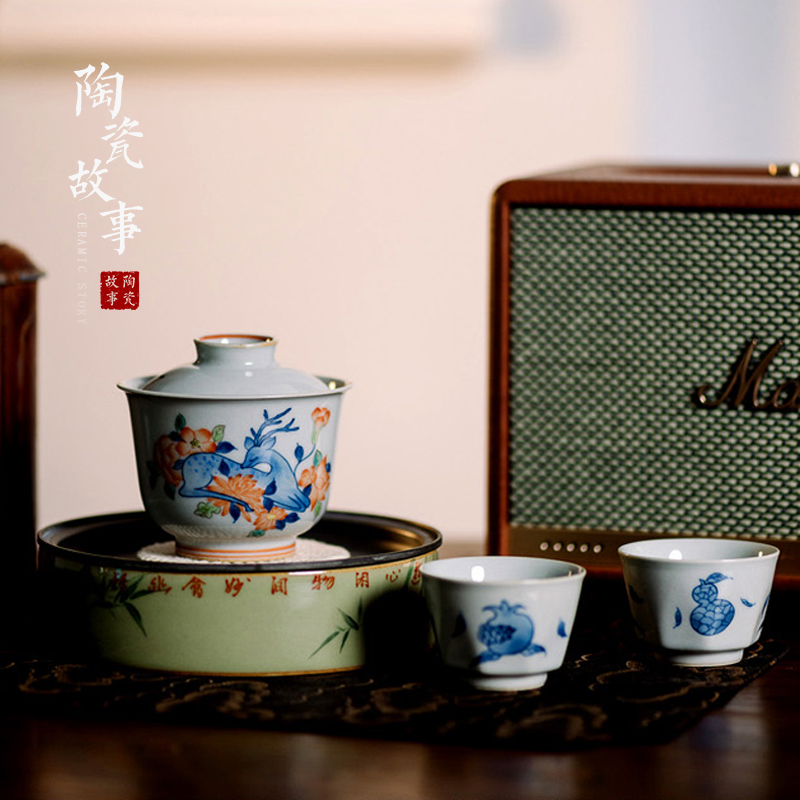 High - end checking hand - made ceramic story town tureen three tureen single bucket color sika deer tureen