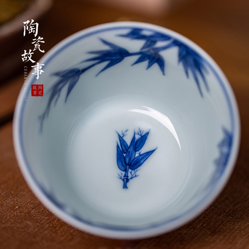 High - end checking hand - made ceramic story town tureen three blue and white bamboo hidden tureen tureen single apricot yellow glaze