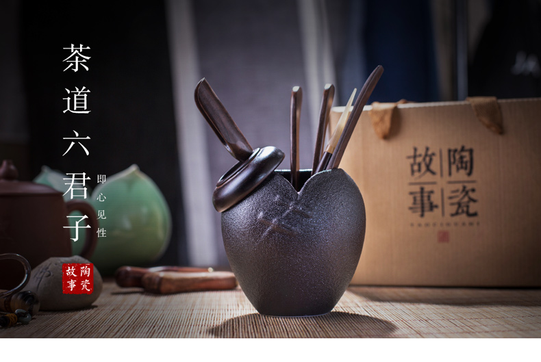 Ceramic story ebony wood make tea tea six gentleman 's kit 6 gentleman of household utensils accessories