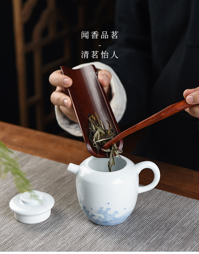 White porcelain ceramic story kung fu tea set suit I and contracted household high waves tureen cup teapot