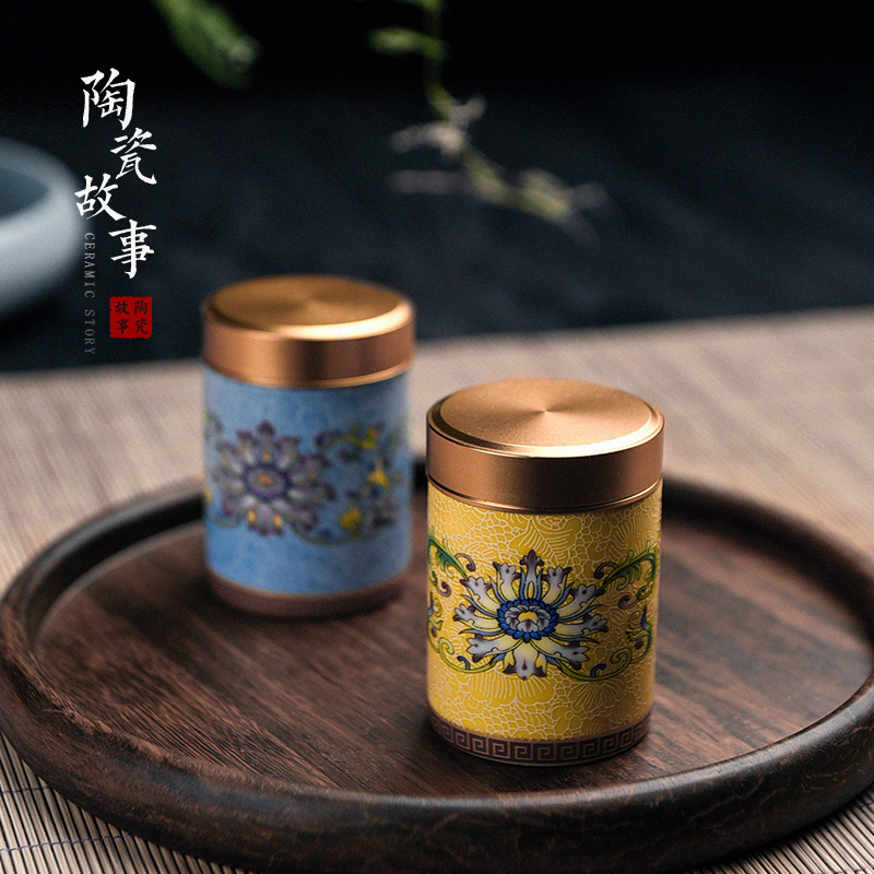 Story of pottery and porcelain tea pot small portable colored enamel sealing boutique high - end tea mini storage tanks