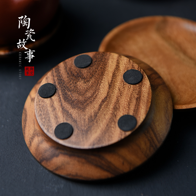 Ceramic story real wood coasters pot pad manual cup insulation pad tea utensils kung fu tea accessories