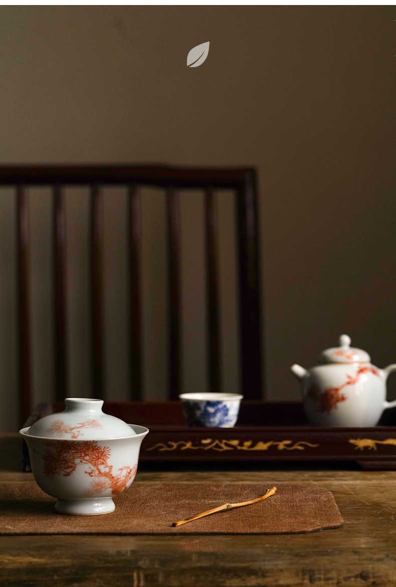 High - end checking hand - made ceramic story town tureen three tureen only single alum red pines footed tureen