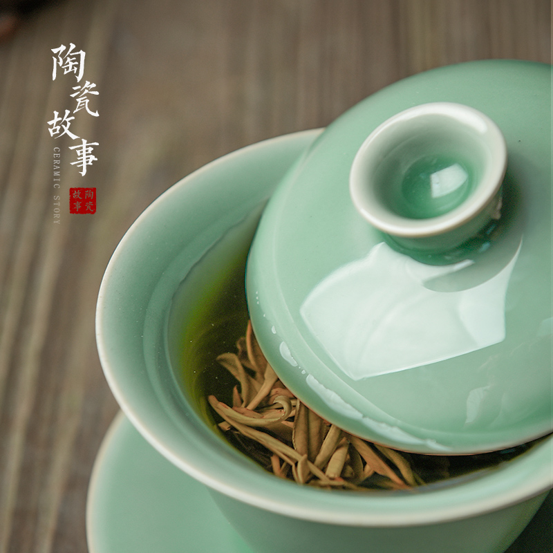 Ceramic three story tureen a single large bowl tea cups tea bowl of kung fu tea set by hand