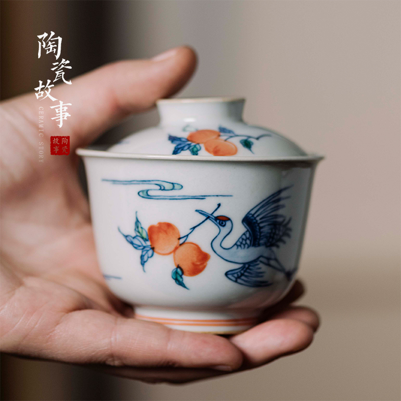 High - end checking hand - made ceramic story town tureen three blue and white color bucket crane tureen only single life of tureen