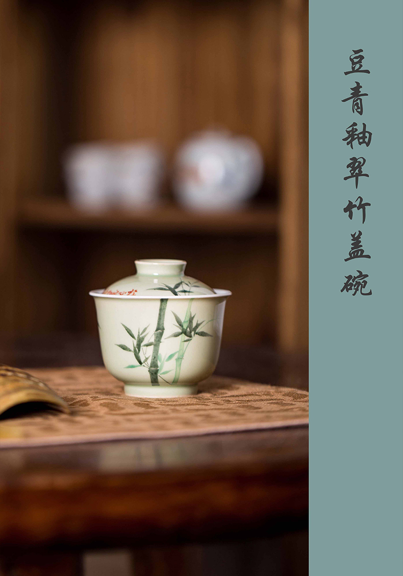 High - end checking hand - made ceramic story town tureen only three tureen single pea green glazed bamboo tureen