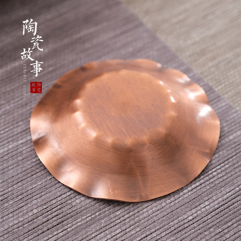 Copper pure Copper cup mat sample tea cup saucer ceramic story Japanese tea taking insulation prevent hot kung fu tea accessories