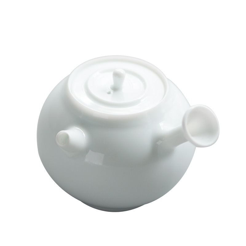 Sweet white glazed ceramic story ball hole side pot teapot tea white porcelain craft ceramic filter household utensils