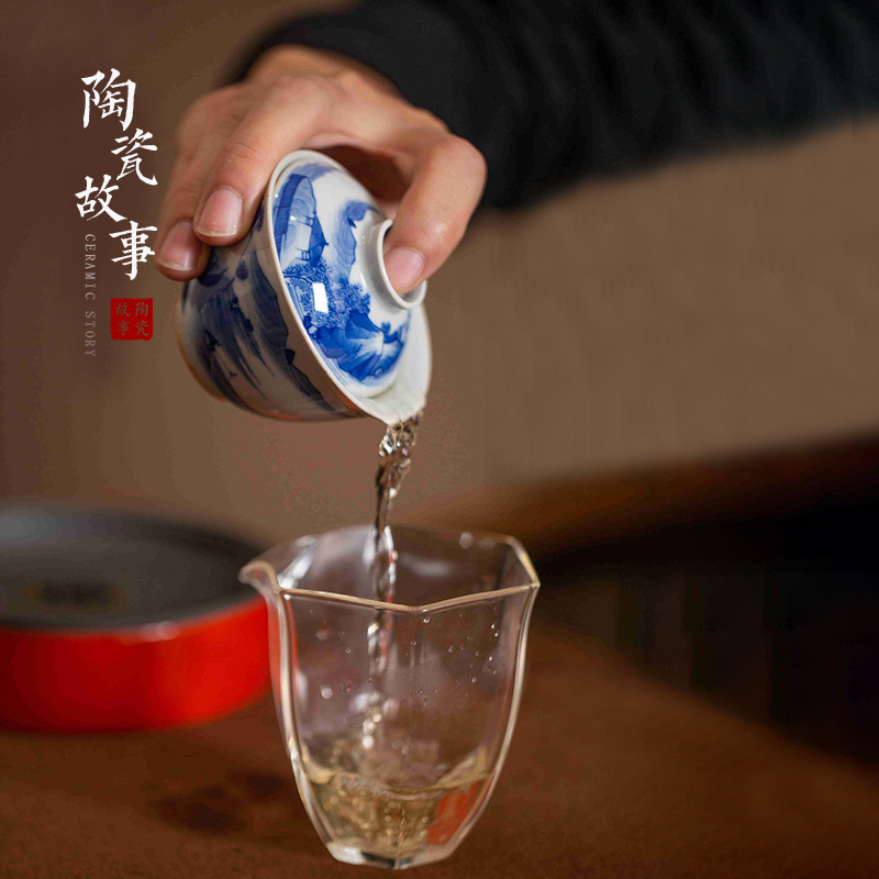 High - end checking hand - made ceramic story town tureen three tureen single kangxi landscape small tureen