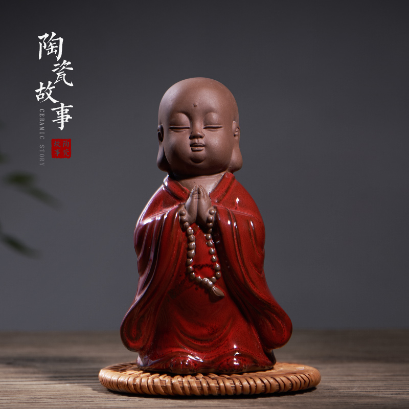 Ceramic creative young monk zen tea pet car furnishing articles coarse pottery tea for its ehrs playing manual its kung fu tea set