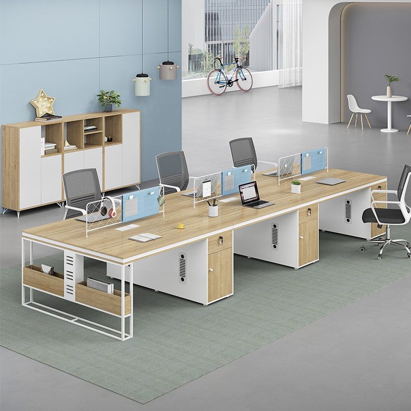 Staff desk minimalist modern 4 people 2nd double 6 4 stations Employee office furniture and chairs combination