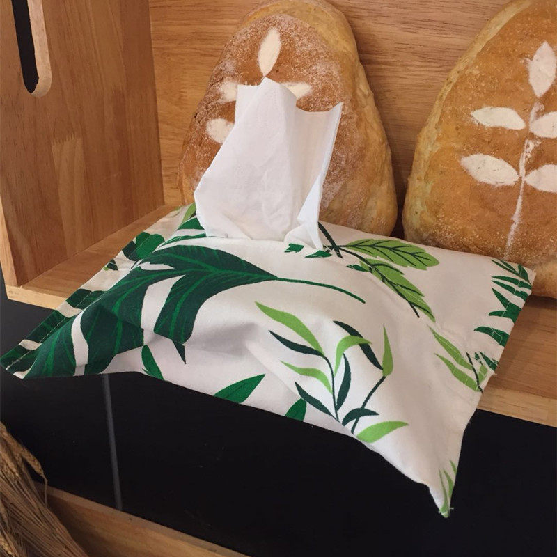 INS Nordic green leaves spring fresh cotton linen art drawer paper towel box car with drawer box paper towel set