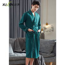 Laika cotton] mens nightgown autumn thin long sleeves long style one-piece pajamas spring and autumn plus size bathrobe loungewear