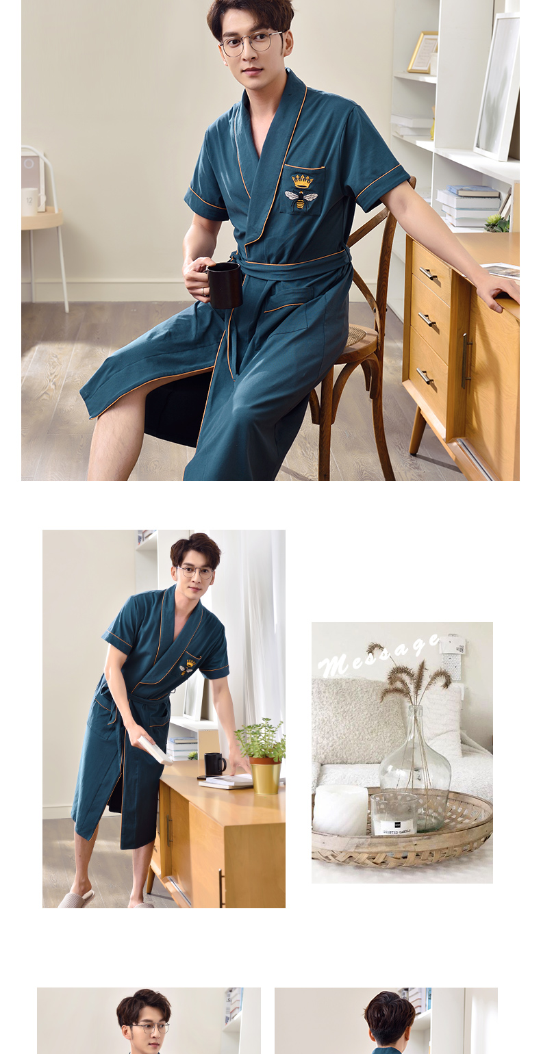 Áo ngủ Nam Mùa Hè Cotton Mỏng Kích Thước Lớn Dài Nhật Bản Áo Choàng Tắm Áo Choàng Mùa Hè Ngắn Tay Áo Bông Buổi Sáng Gown Pyjamas ao ngu cao cap