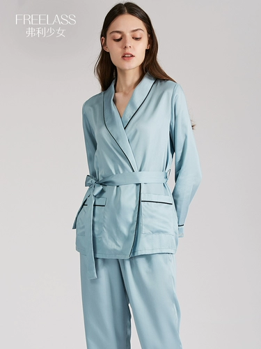 Девочки на растягивании пижамы Женская весна с длинным рукавом и осень 100% Lyocell Home Decer Двух частей можно носить на открытом воздухе