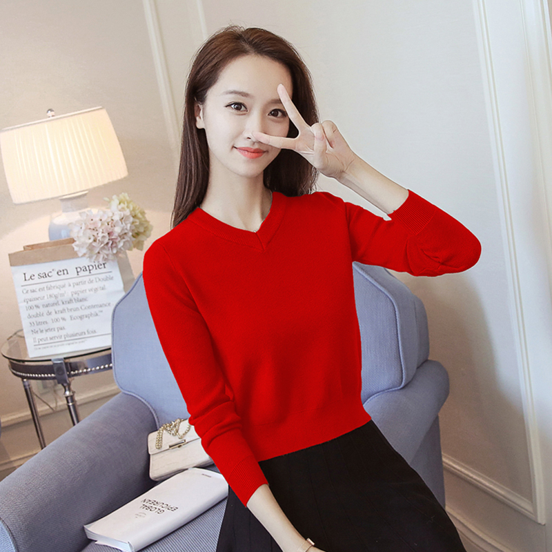 V-Neck Sweater for Women, Short Style, Waist-Cinching Pullover, Wool Sweater, 2026 Autumn and Winter New Style, Slim Fit, High-Waisted Knitted Base Shirt