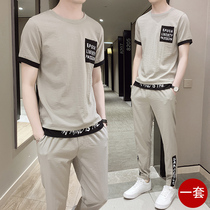 Men short sleeve T-shirt Chauffo Mens set with a pair of handsome and casual thin pieces of ice silk cool fast clothes summer dress suit