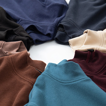 Mens semi-high collar bottom shirt trendy with suede clothes gush and autumn clothes green during the year wearing a double-sided suede T-shirt