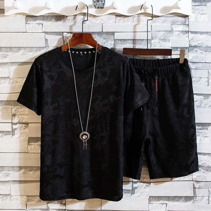 Men's short-sleeved shorts suits trendy handsome casual T-shirt clothes men's suits with personality mature summer clothes