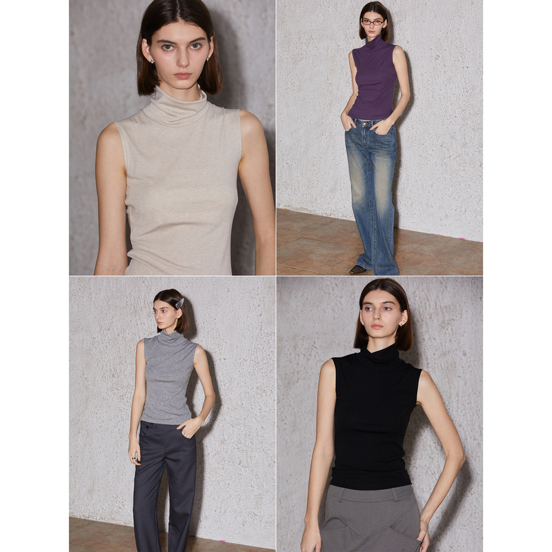 Sovige Just Needs a Basic Item: Tencel Wool Vest, Slim Fit, Elegant, Slightly Stacked Half-High Collar Sleeveless Vest Sovige Just Needs a Basic Item: Tencel Wool Vest, Slim Fit, Elegant, Slightly Stacked Half-High Collar Sleeveless Vest
