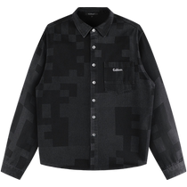 (Laser Denim) Carbine Mosaic Long Sleeve Shirt Mens 2024 Autumn New Loose Trendy Brand Black Jacket