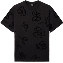 (Flocking full print) Cabin Xinjiang cotton short-sleeved T-shirt mens 2024 summer new pure black trendy brand tops womens round neck