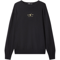 (Gold Thread Embroidery) Carbine Collagen Round Neck Sweater Mens 2024 Autumn and Winter New Black Casual Sweater
