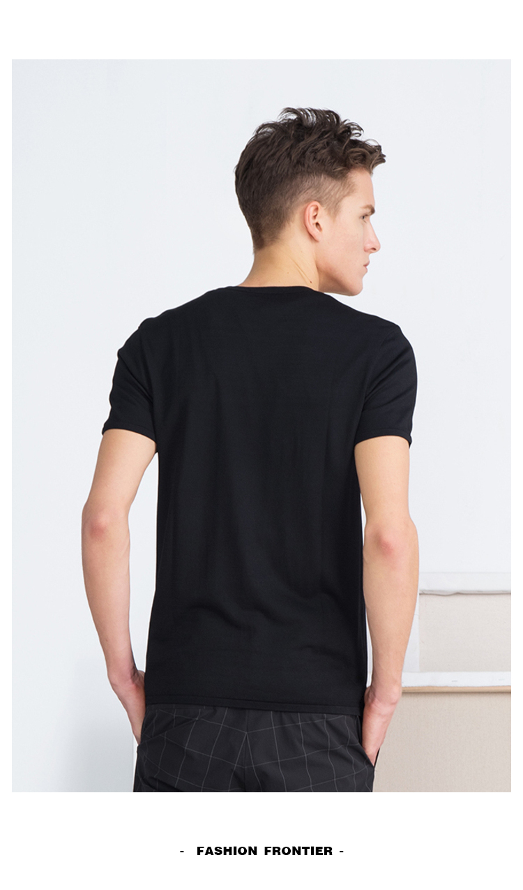 Carbine nam mùa xuân và mùa hè vòng cổ áo thun ngắn tay áo len mô hình giản dị màu đen nửa tay T-Shirt cá tính thanh niên B áo bomber