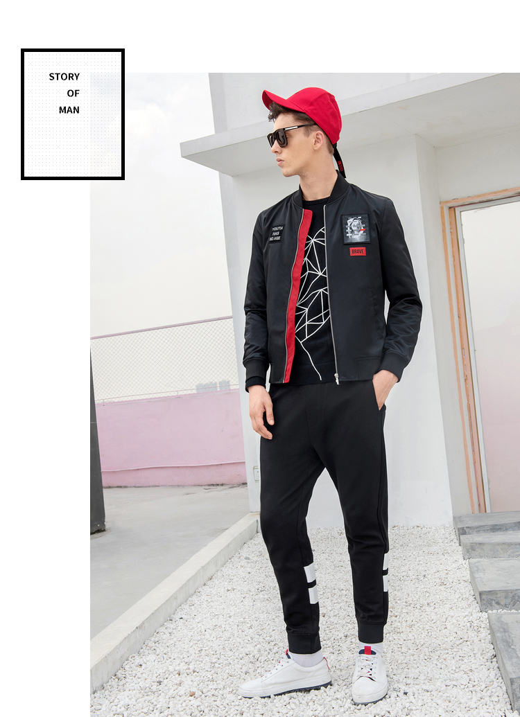 Carbine Men In Slim Pilot Jacket Đen Thanh niên Áo bóng chày giản dị Tide Fall Winter B bomber bóng chày
