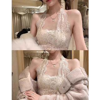 Camisole dos nu en dentelle douce pour femmes en automne et en hiver avec coussinets de poitrine et chemises superposées, hauts énormes et magnifiques