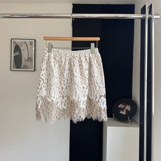 Jupe rideau en dentelle ajourée coréenne pour femmes, nouvelle collection automne haut de gamme, faux ourlet en couches, couverture de jupe trapèze en maille