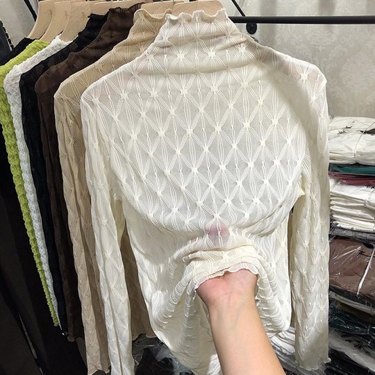 木耳高领蕾丝打底衫女秋冬2022新款内搭洋气欧货小衫雪纺网纱上衣