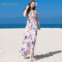 Rsemnia sling dress Bohemia long dress seaside beach dress irregular skirt flower dress