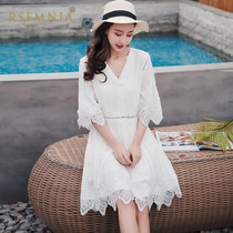 Rsemnia2021 summer skirt embroidered short-sleeved lady dress ethnic style seaside beach dress