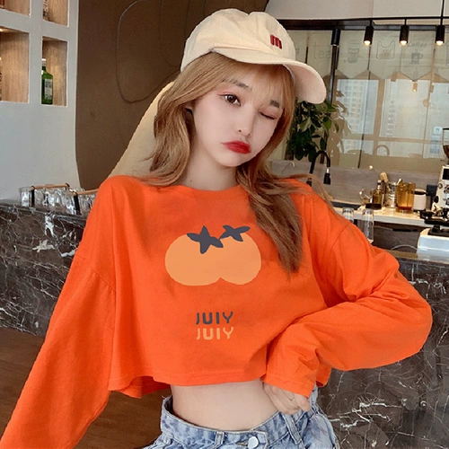 Хлопковый брендовый лонгслив, короткая куртка, коллекция 2021, в корейском стиле