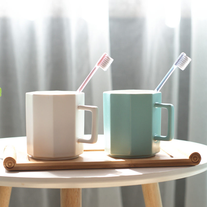 Wash Cup Ceramic Gargling Cup Home Dental Vat Creative Polygon Minima Eurostyle Upscale Couple Toothbrush Cup Suit