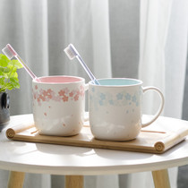 Cherry blossom couple wash cup Creative household mouthwash cup Ceramic male and female couple toothbrush cup Simple tooth cylinder cup