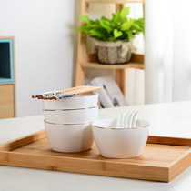 4 bowls 4 spoons 4 chopsticks cute cartoon ceramic tableware creative rice bowl square bowl microwave oven household small Bowl soup bowl