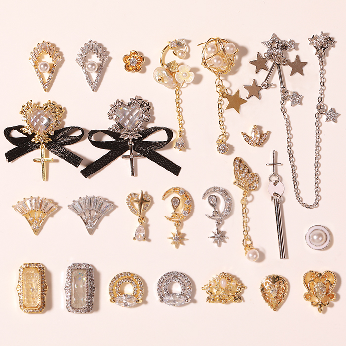 Nail jewelry Baroque diamond jewelry new love net red lace bow chain small pendant Zircon 387