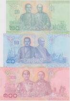 New 2018 Thailand 20 - 100 Thai baht three commemorative banknotes Vagalalongkorn to the throne