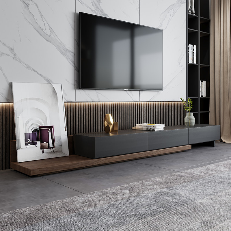 Telescopic TV Cabinet Mood Minimalist Living-room Tea Table Combined Size Family Rear Modern TV Background Wall Cabinet Suit 