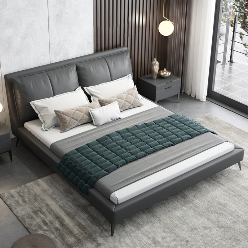 Italian style minimalist leather bed double bed master bedroom simple light luxury style wedding bed Hong Kong style ins net red bed 1 8 meters leather bed