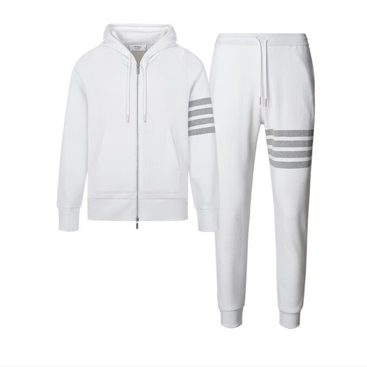 Tb Four-Stripe Waffle Knit Sweatshirt and Sweatpants Set for Men and Women Couples 2026 Autumn New Hooded Cardigan Two-Piece Set