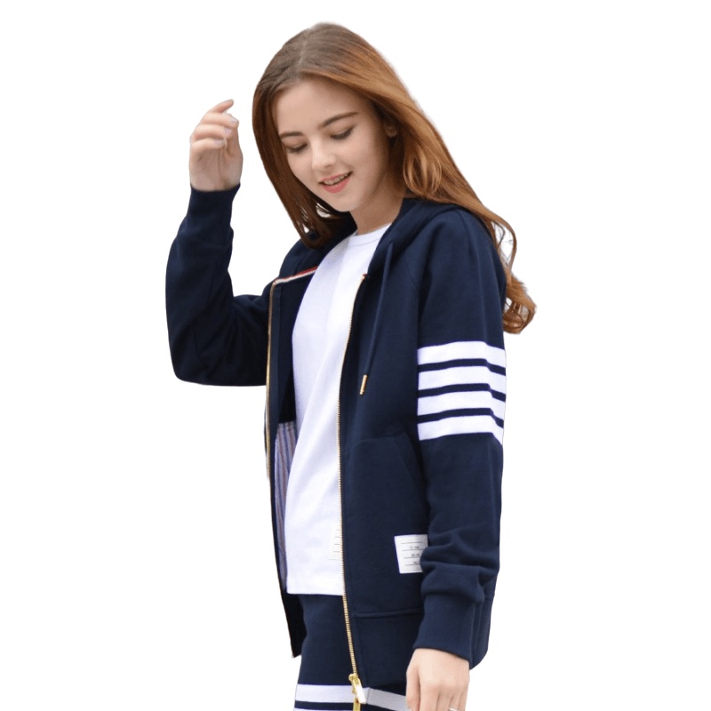Official Genuine Tb Hooded Sweatshirt for Men and Women, Couple Style, Autumn and Winter Pure Cotton Fleece-Lined Loose College Style Zipper Jacket