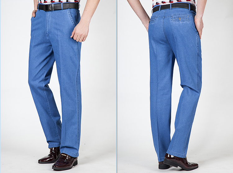 Mùa hè phần mỏng trung và cũ tuổi người đàn ông giản dị của stretch jeans nam quần cao eo lỏng thẳng kích thước lớn quần nam quần sooc nam