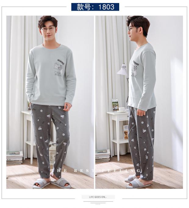 Đồ ngủ nam hot mùa thu và cotton mùa đông dài tay có thể mặc thanh niên phục vụ nhà nam Hàn Quốc những kiểu đồ bộ dễ thương